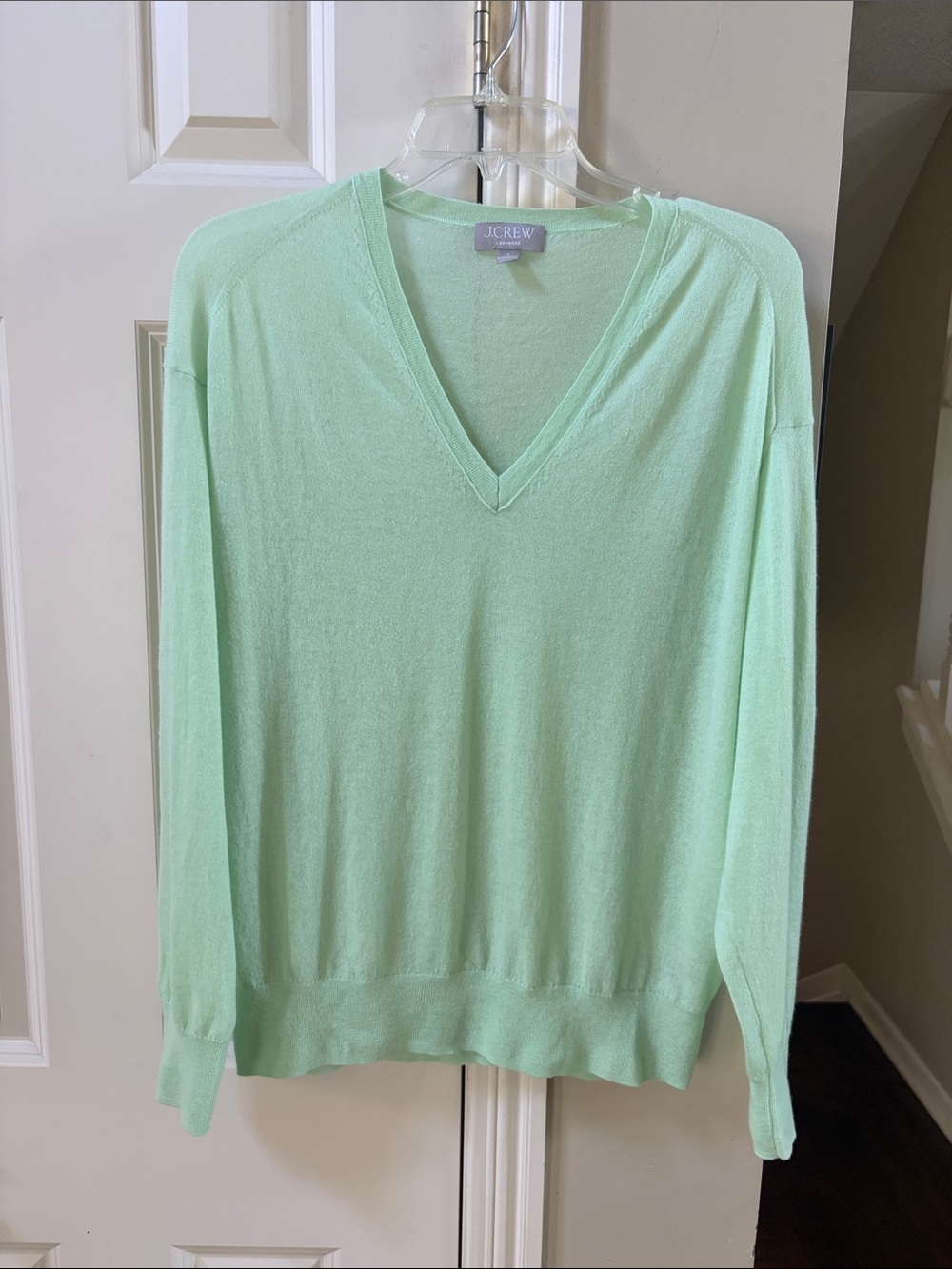 J. Crew Pastel Green V-Neck Cashmere Sweater, small